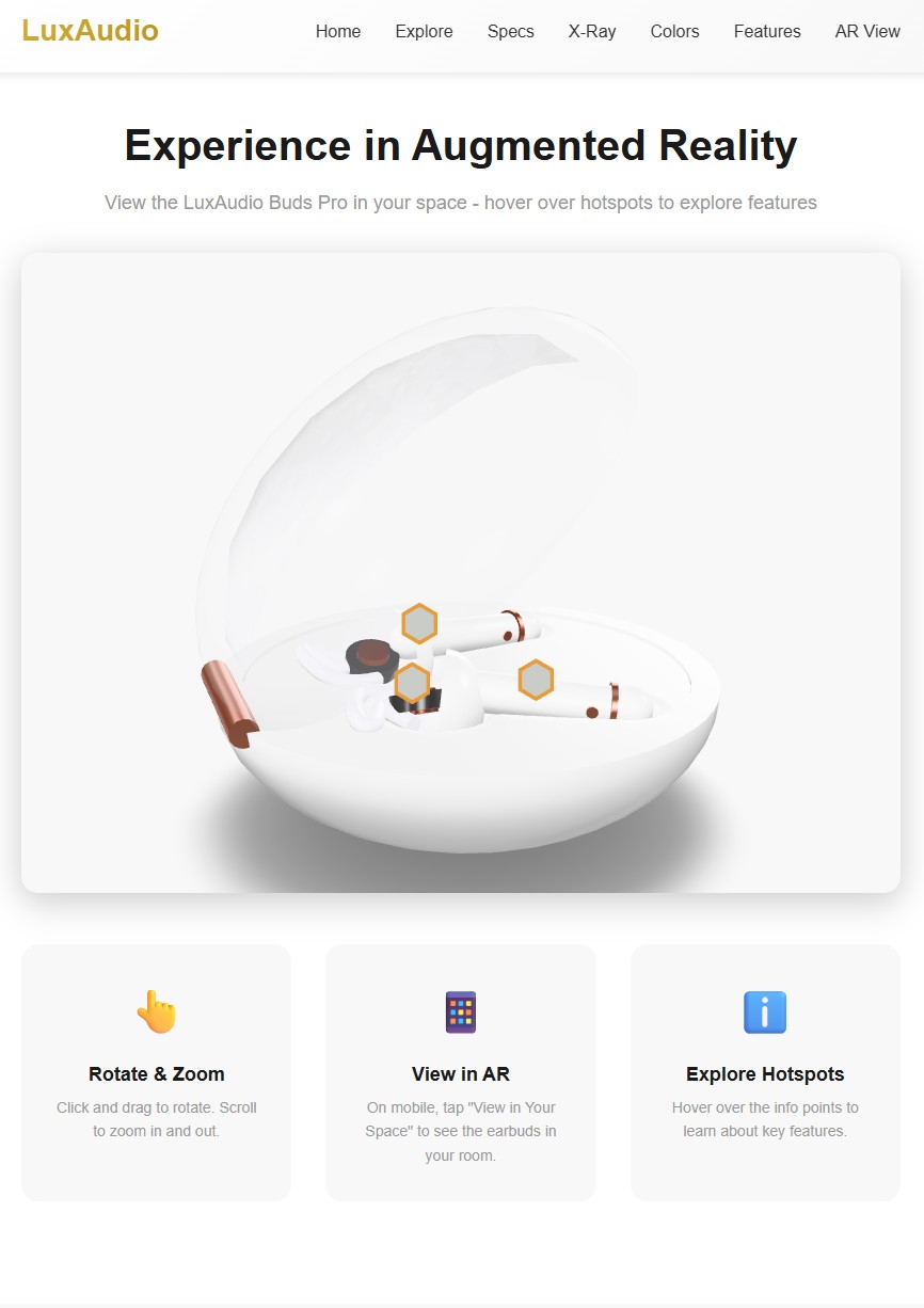 LuxAudio Buds Pro - AR Promotional Website detail